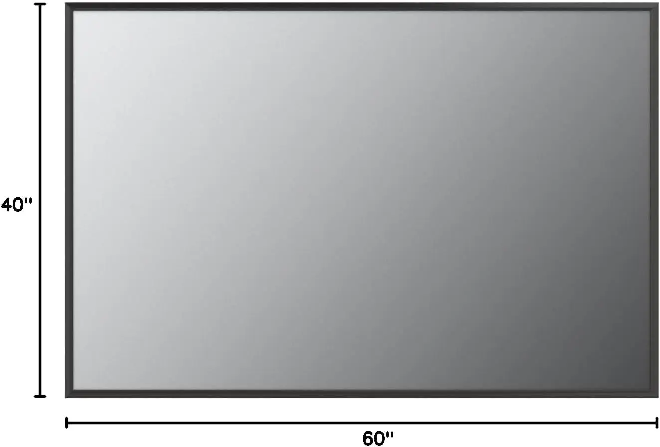 Dinding Cermin Kamar Mandi Persegi Panjang Hitam 60"X40", Bingkai Paduan Aluminium Hitam Matte, Kaca Tempered