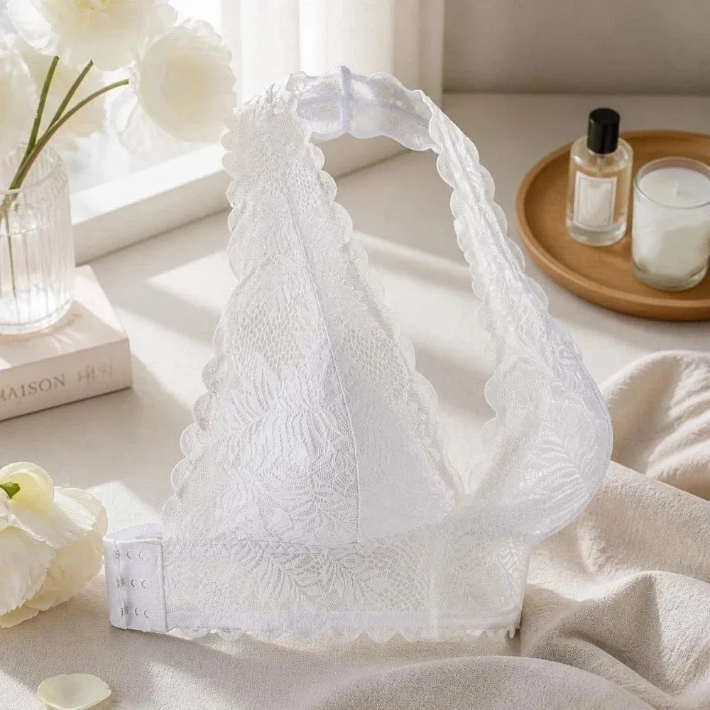 Underwear Hanging Neck Lace Push-Up Bra Seamless Beauty Back Halter Bra Invisible Ultra Thin Wireless Bra Party