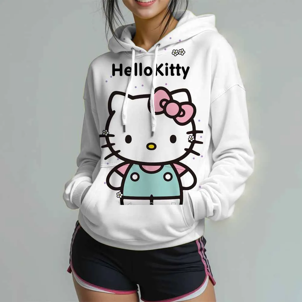 ファッショナブルなハローキティ婦人服プリントスウェットシャツ女性のカジュアルラウンドネックポロシャツグラフィックデザインパーカー