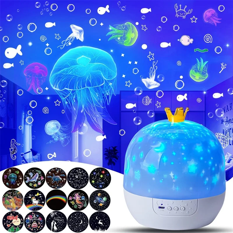 

Crown LED Rotating Night Light Ocean Galaxy Starry Sky Projection Atmosphere Light with Bluetooth Music Speaker Bedroom Decor