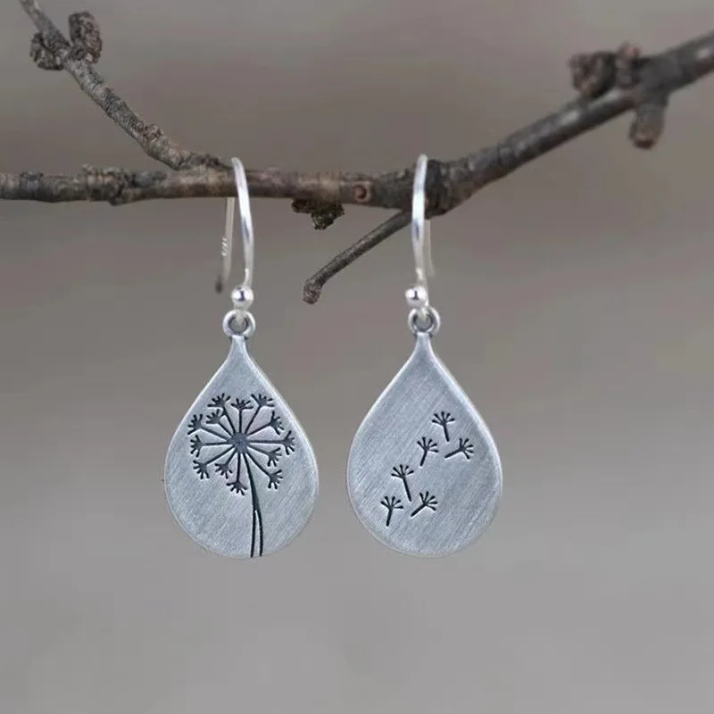 

New 925 Sterling Silver Drop Earrings Vintage Pendant Dandelion Droplet For Women Girl Gift Jewelry Dropshipping Wholesale