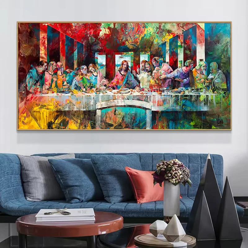 

Famous Paintings Da Vinci's Last Supper Graffiti Art Poster and Prints Classical Canvas Painting Wall Art Picture Home Decor