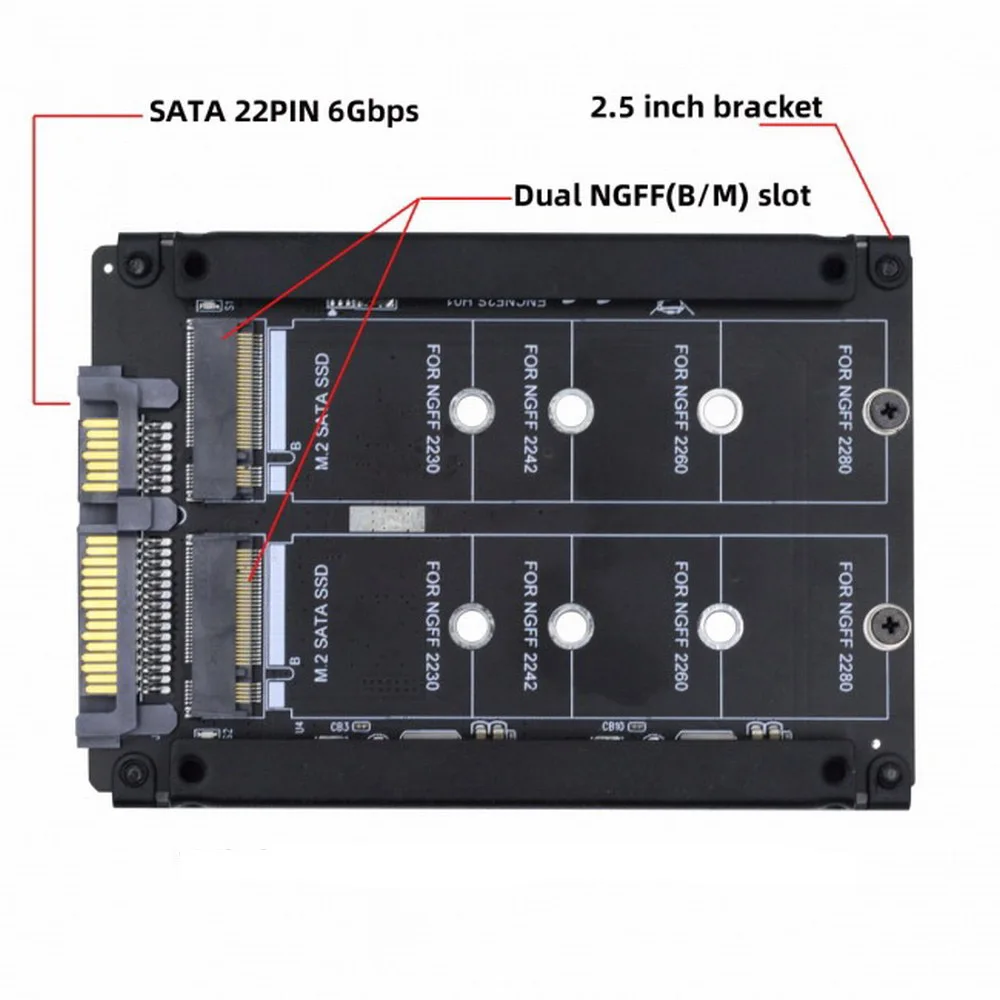 Imagem -03 - Adaptador Ssd Ngff M.2 b Mais m Key Dual M.2 a 2.5 Sata Ssd Raid Combo Hdd Gabinete de Disco Rígido Black Metal Case