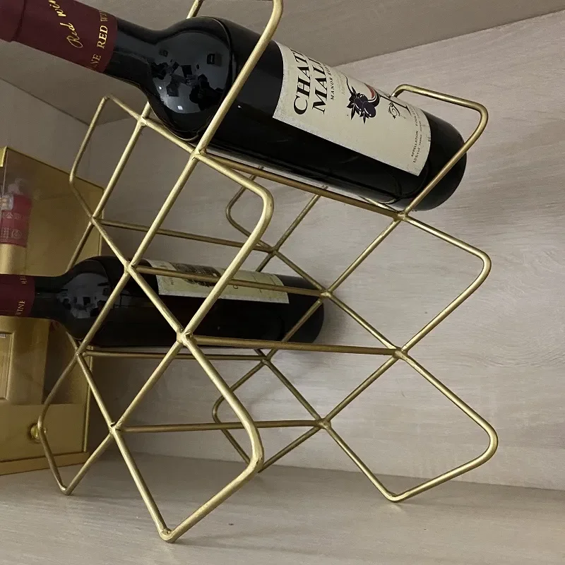 Nordic Gold Wrought Iron Wine Rack Small Home Bottle Holder Cabinet Decor