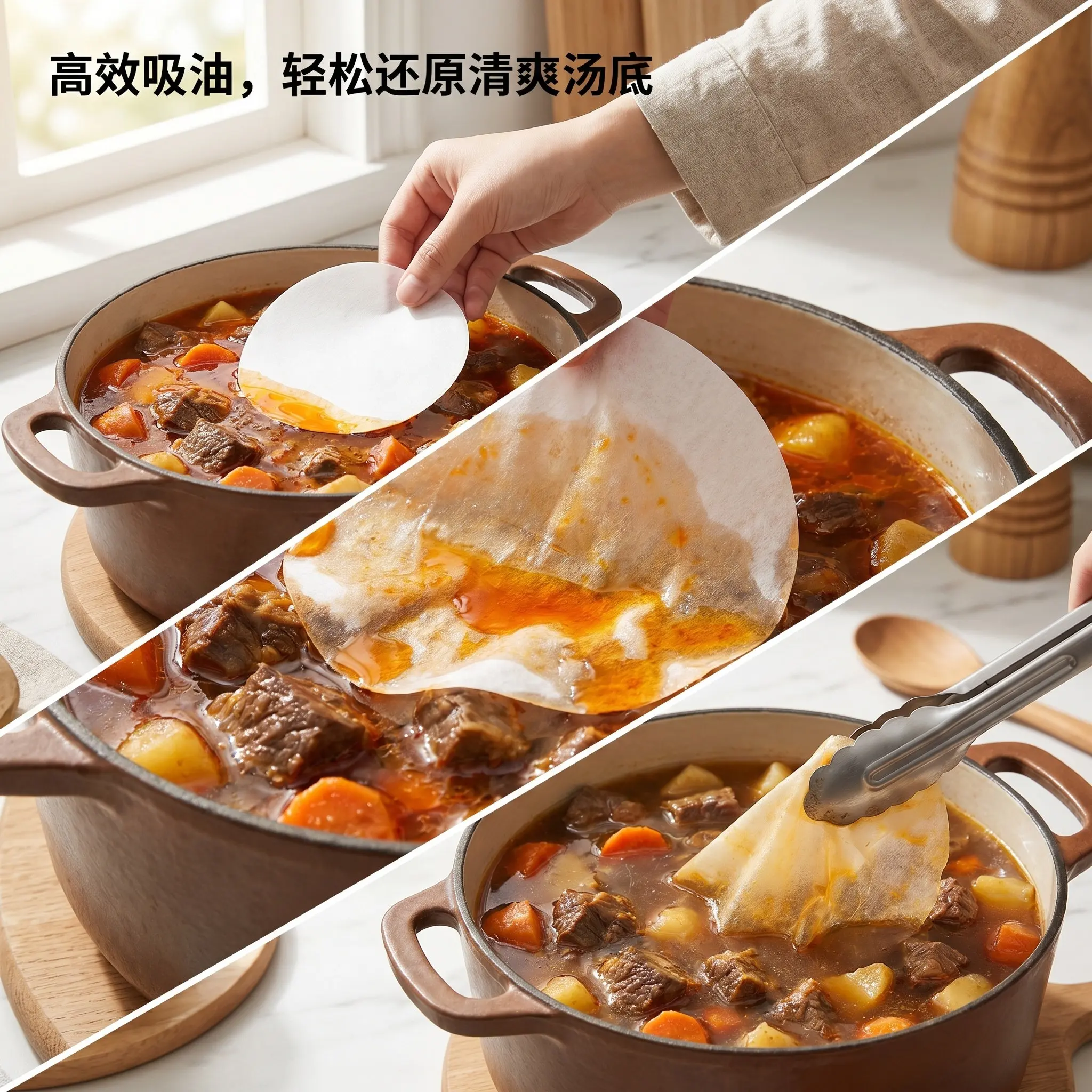 30Pcs Kitchen Oil Absorbing Paper Cross Opening Disposable Film for Soup Hotpot Grease Removal Sheets Cooking Oil Blotting