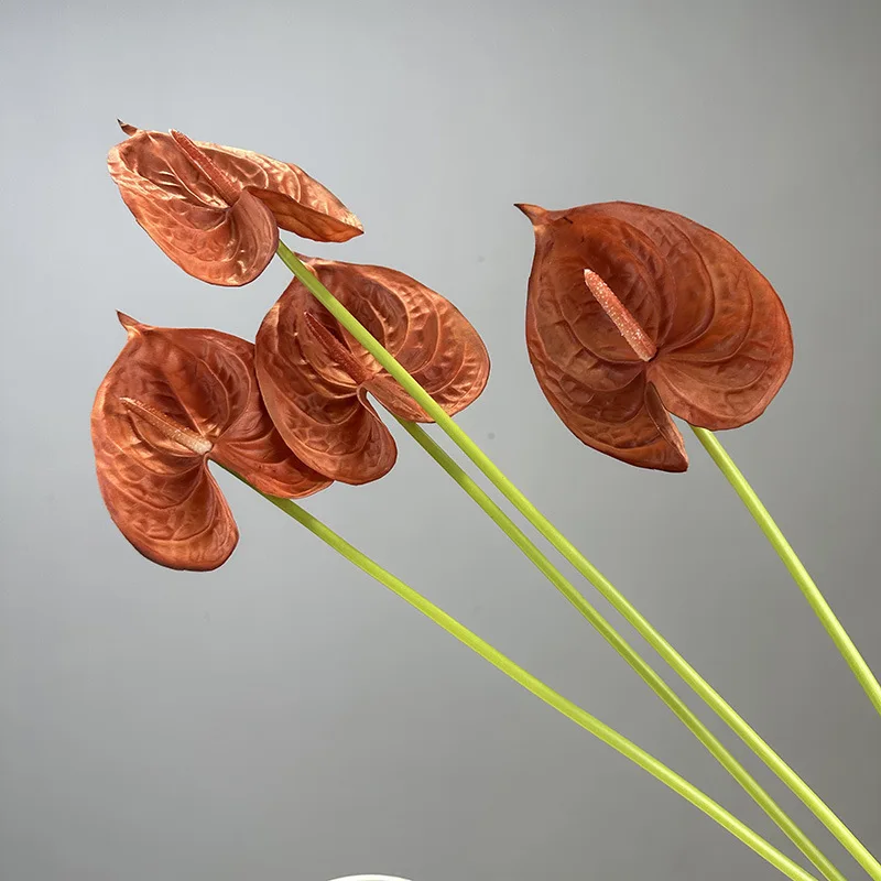 66CM PU Artificial Green Plant Red Palm 3D Hand Feel Fire Crane Little White Palm Guanyin Lotus Home Decoration Wedding Prop