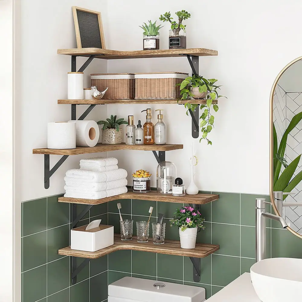 Rustic Floating Wall Shelves Wood Storage Rack For Kitchen Bathroom Living Room Home Decor Display Organizer Unit