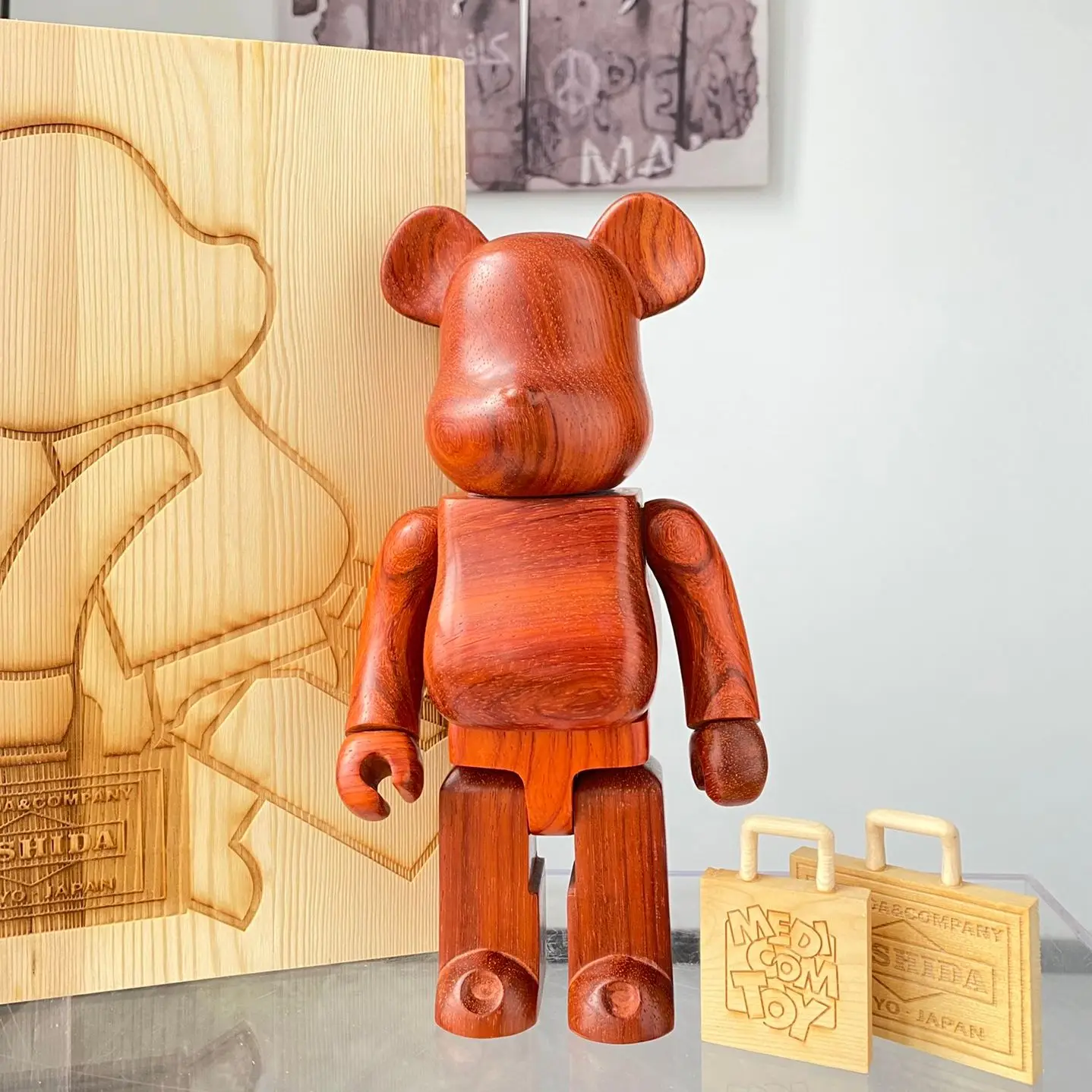 

Чемодан из розового дерева Bearbrick 400% Be @ rbrick, 28 см, подарок на день Святого Валентина, ручная работа, украшение для рабочего стола, модный медведь