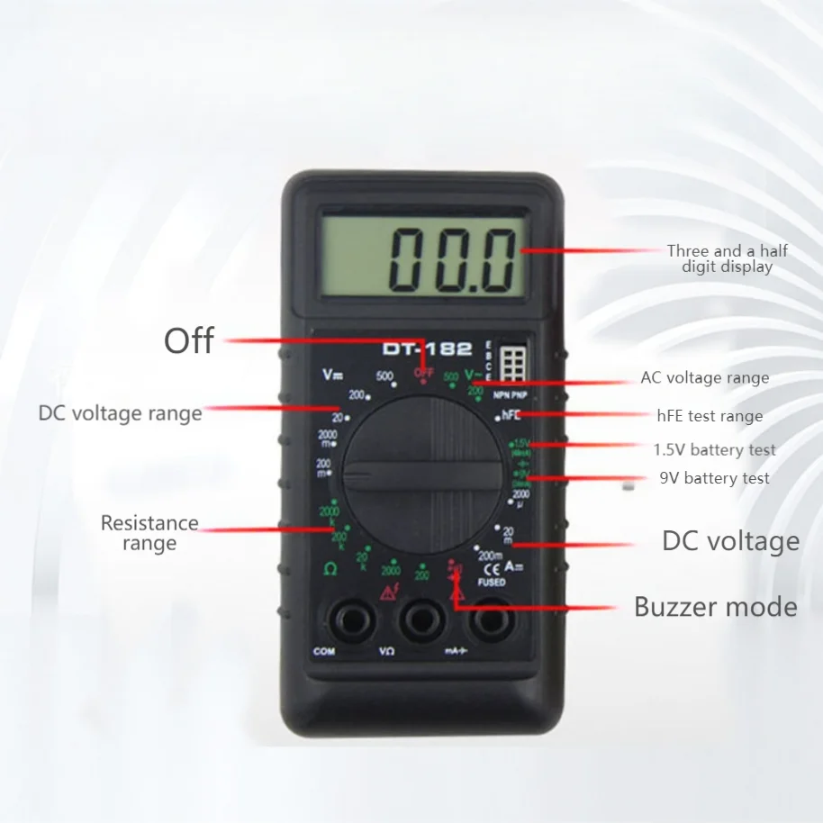 

Digital Multimeter DT182 for For MINI Use Small Size Tester Measuring DC AC Voltage Resistance and Diode Function
