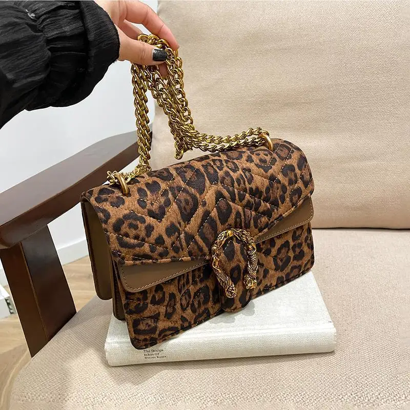 Leopard Bacchus Bag French Temperament Women's Handbag Internet Celebrity Bag Women's New High-end Suede Underarm Messenger Bag