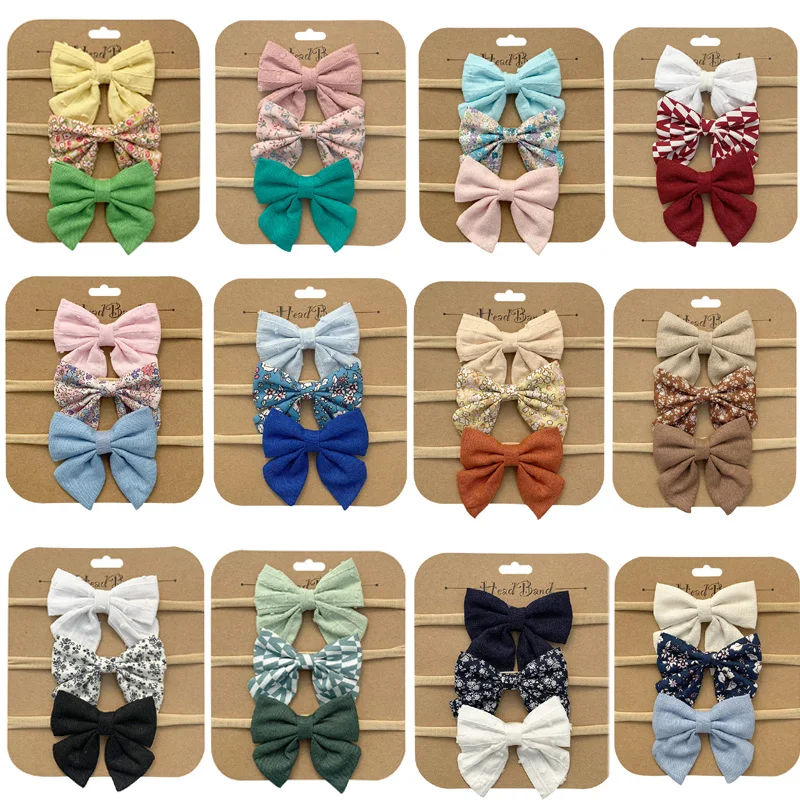 

12 Sets/Lot, 3" Baby Fabric Bow Headbands, Newborn Sailor Bow Elastic Hairbands, Kids Girls Hair Accessories