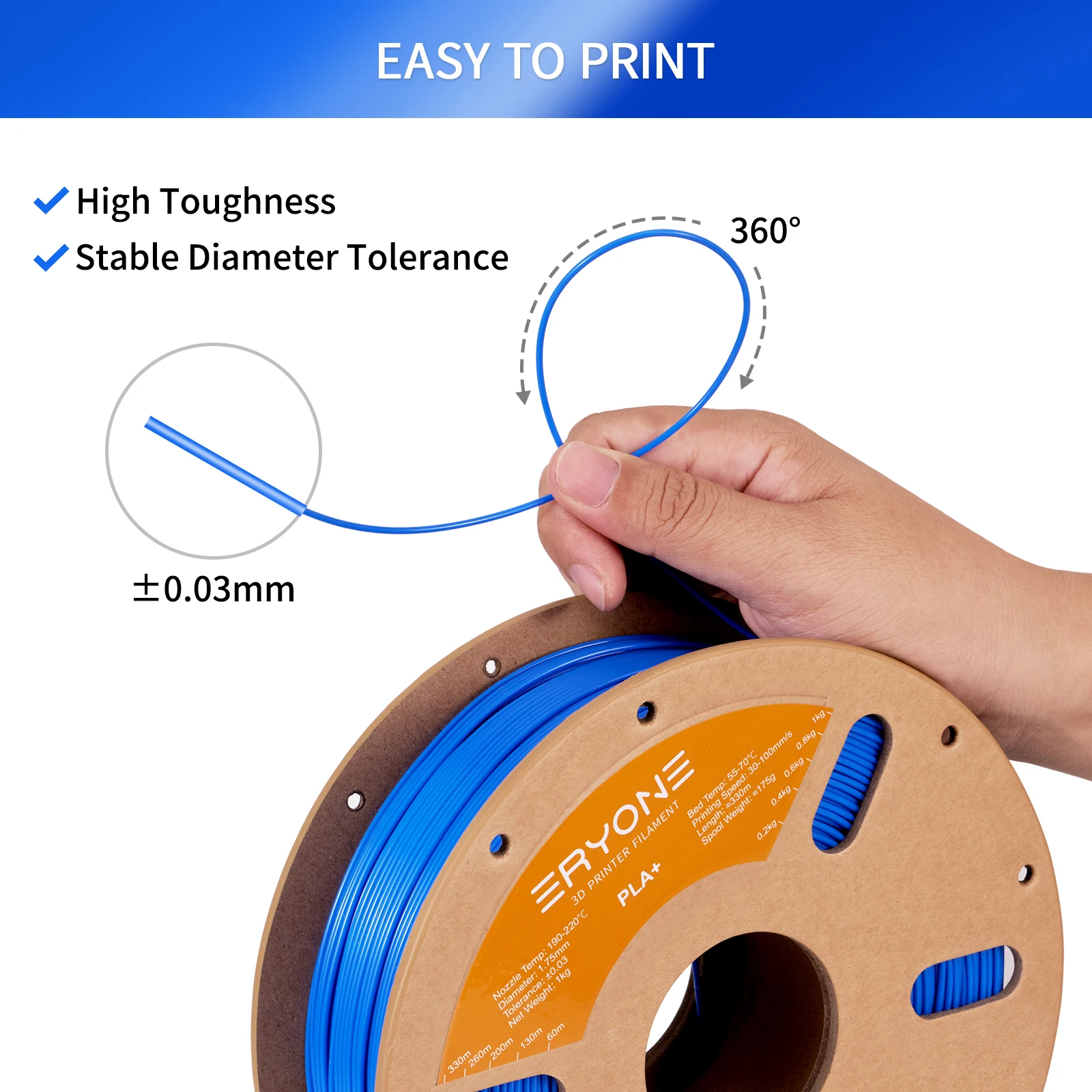 ERYONE PLA Plus Filament 1kg (2.2lbs) 1.75mm 3D Printer Filament PLA Plus New Arrival Roll ±0.03mm Fast Shipping