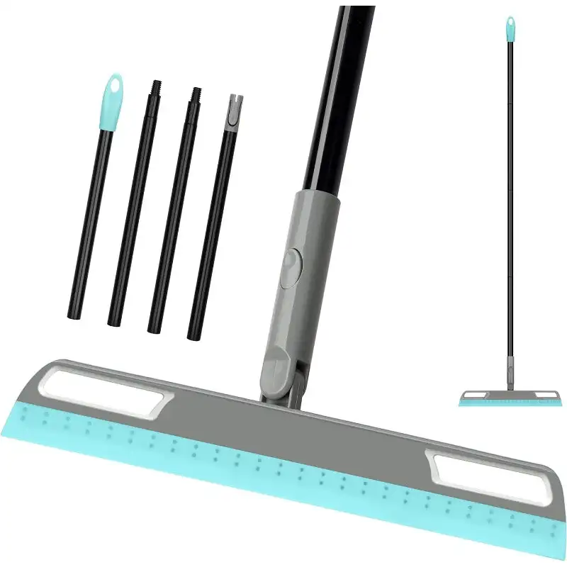 

Multifunction Broom, Silicone Floor Squeegee Broom with 59" Long Handle, Scraping Broom Blue