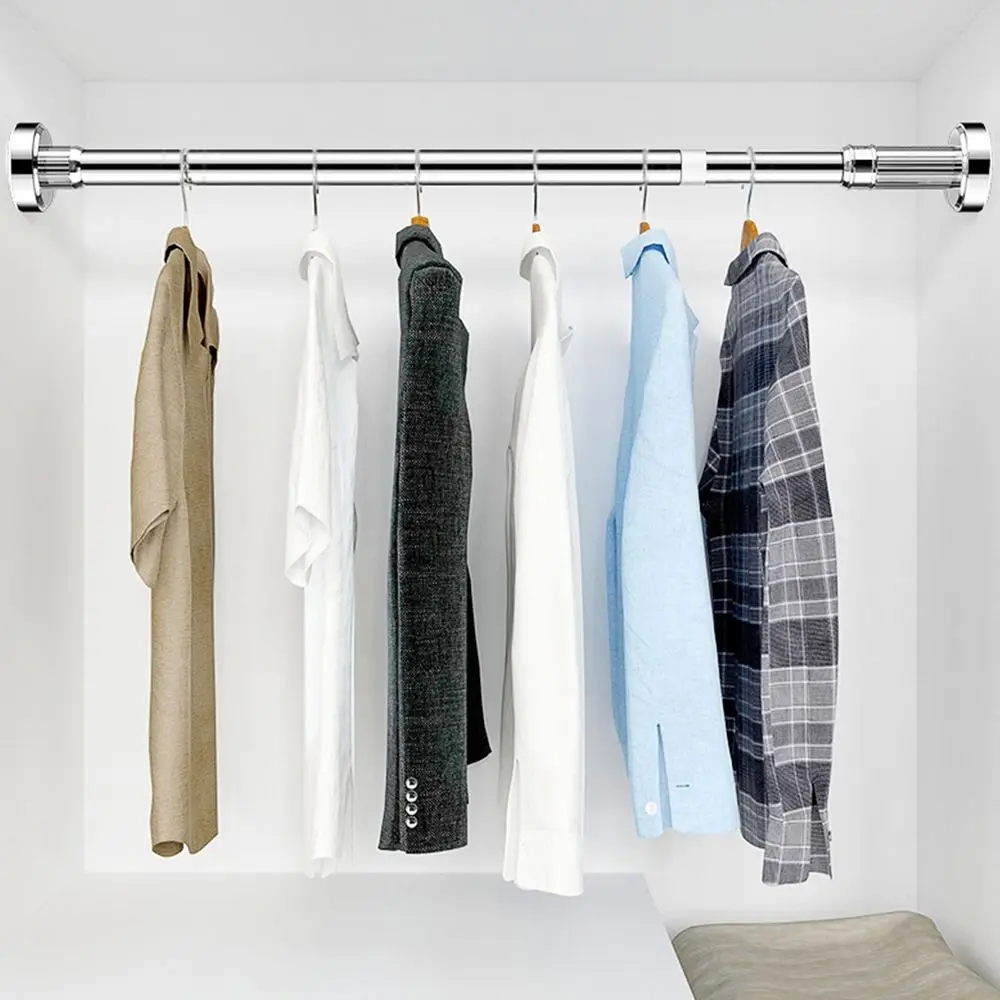 Durable Stainless Steel Clothes Drying Rack No-Drill Hollow Telescopic Pole Adjustable 35-80cm Curtain Rod for Balcony Bathroom