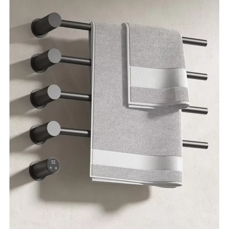 Modern Stainless Steel Electric Heated Towel Warmer Rack with 24h Timer Wall-Mounted 4 Bars & Above for Bathroom