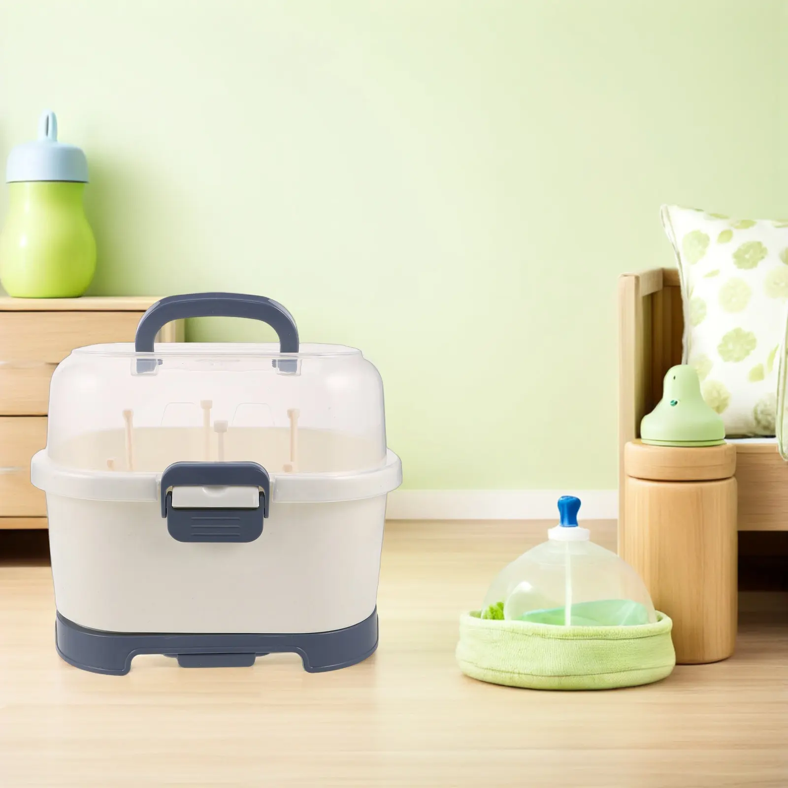 

11X10.2X8.6Inches Baby Storage Box Portable Dustproof Drying Rack With Cover Feeding Bottle Organizer For Travel Home Kitchen