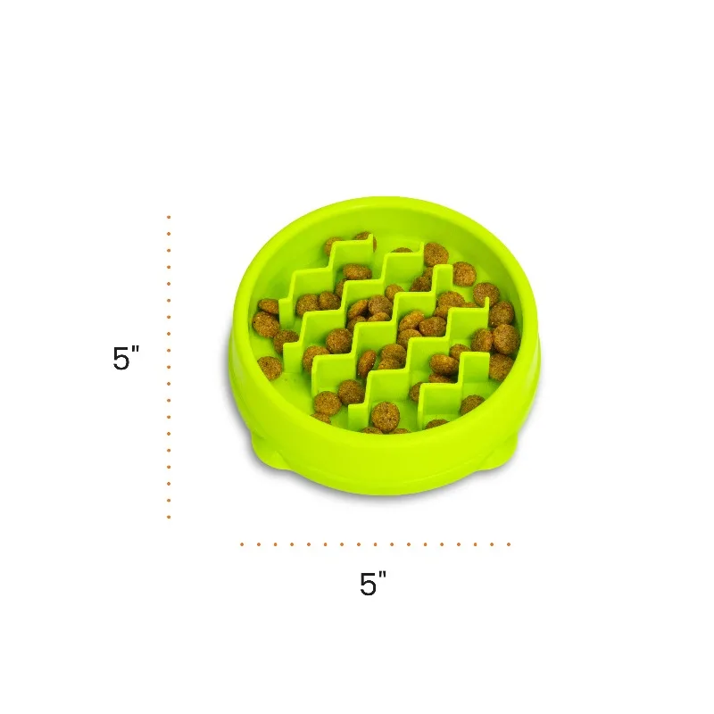 Kitty Slow Feeder Bowl for Cats & Small Dogs, Puzzle Dish for Fast Eaters, For Wet or Dry Food, Helps Slow Eating & Aid Digestion, Non-Slip, Made Without BPA, 3/4 Cup, 5-Inch, Green