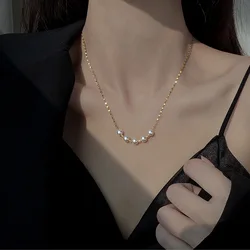 Stainless Steel Exquisite Fashion Gold Color Happy Face Pearl Pendant Necklace for Women Charm Bride Chokers Jewelry Colorfast
