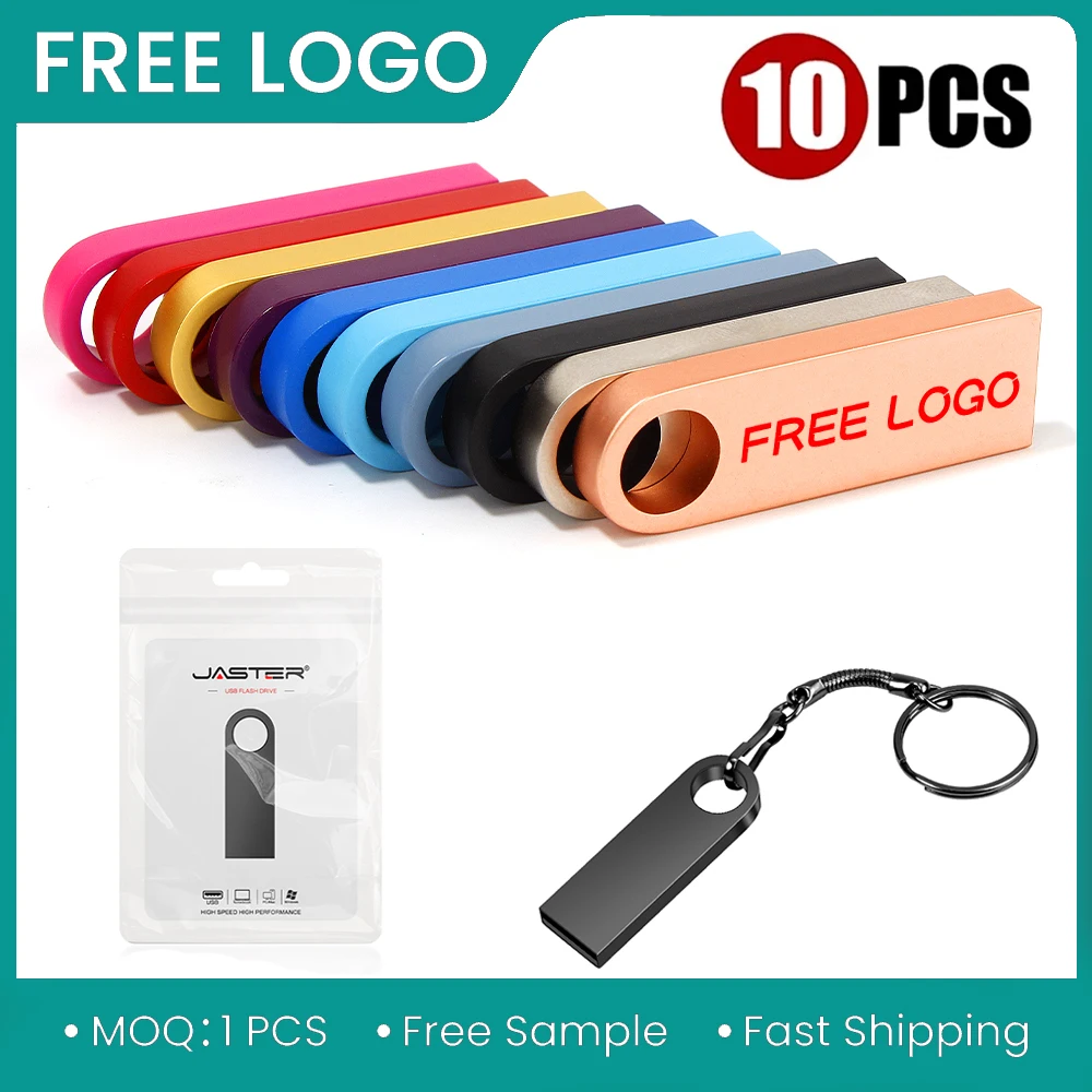 10PCS Free Custom Logo Metal Pen Drive 4GB Flash Disk 16GB USB Stick 512MB 32GB 64GB 128GB 1GB 2GB 128MB 256MB Memory Stick