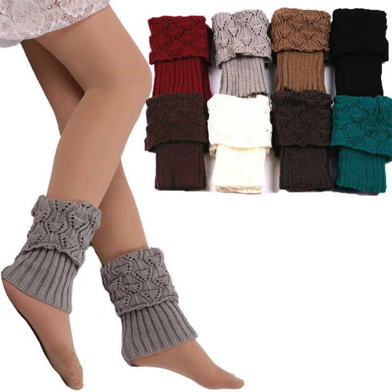 

Autumn Winter Womens New Short Leg Warmers Rhombus Flip Two Button Foot Warmer Knitted Wool Socks Fashion Boot Cover Leg Warmers