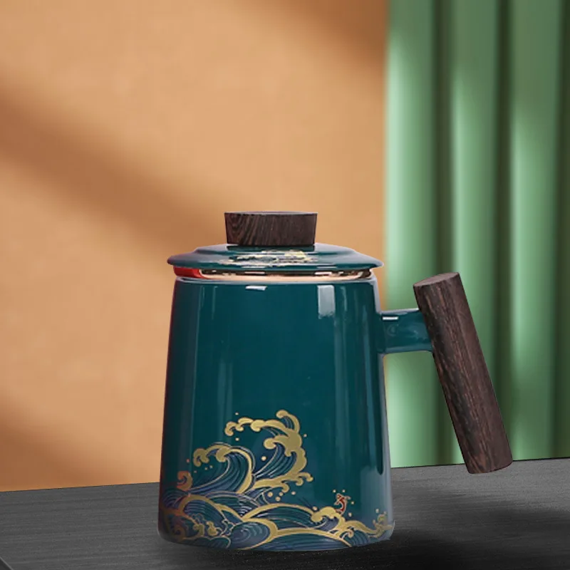 

Chinese Style Ceramic Office Mug Large Capacity Mug with Lid Filter Tea Water Separation Tea Cup Corporate Gift