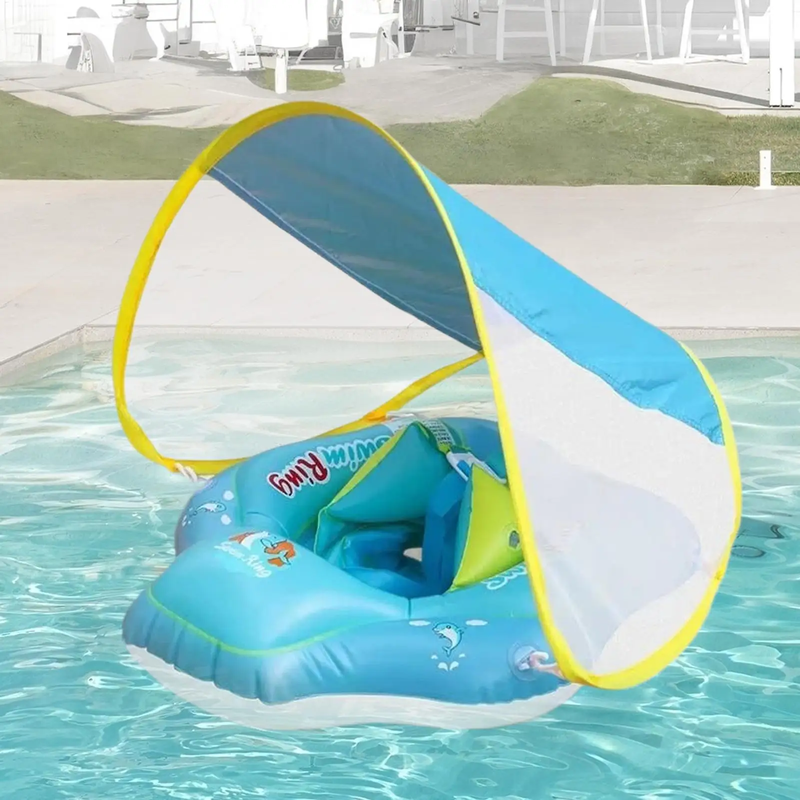 Baby Float With Canopy Inflatable Swim Float พร้อม Sun Protection ความปลอดภัยที่นั่ง Inflatable ของเล่นเกม Anti Slip สําหรับเด็กวัยหัดเดิน 3-36