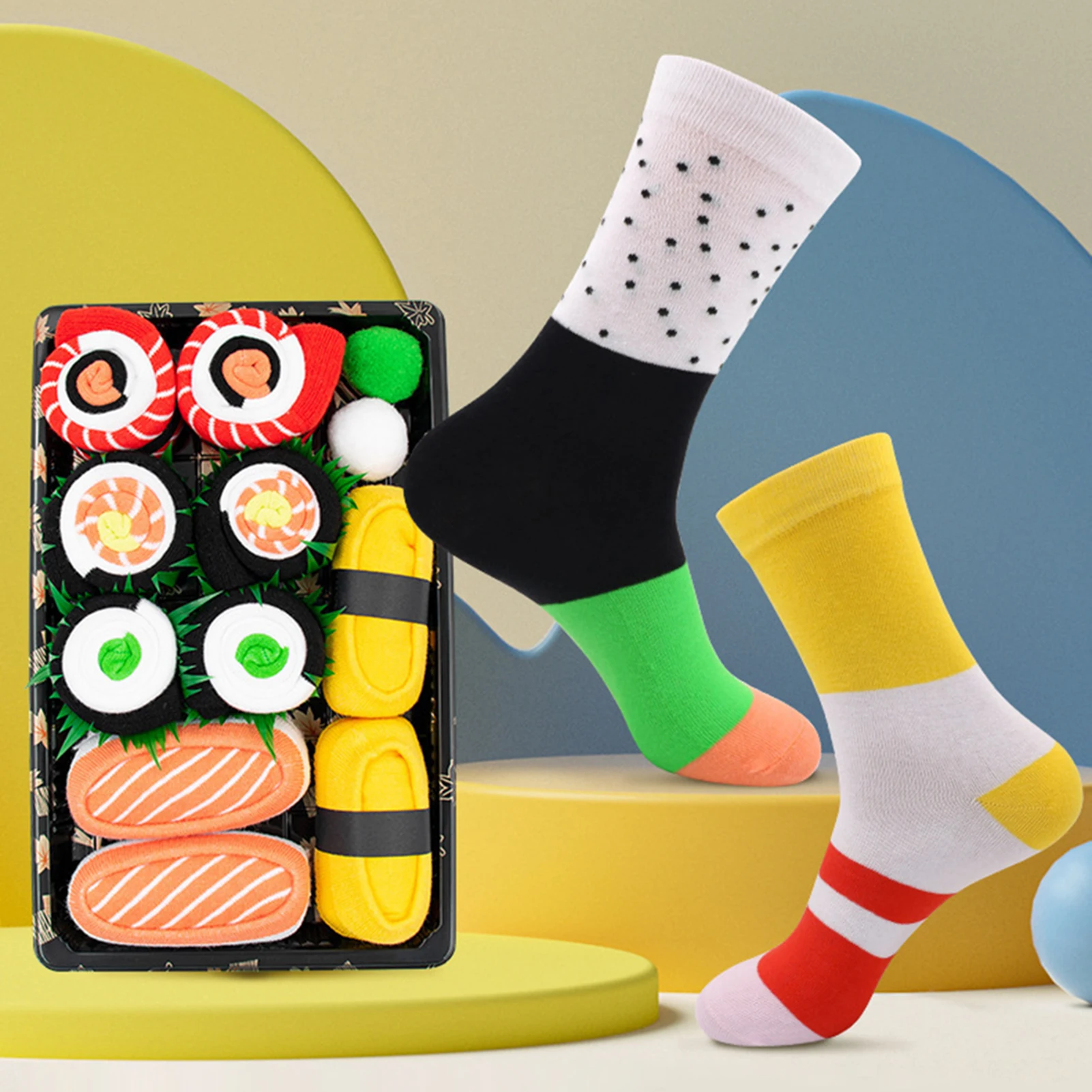 

Sushi Salmon Socks,Funny Sushi Socks Present Set, Creative High Tube Autumn Spring Long Tube Socks,Color Blocked Cotton Socks
