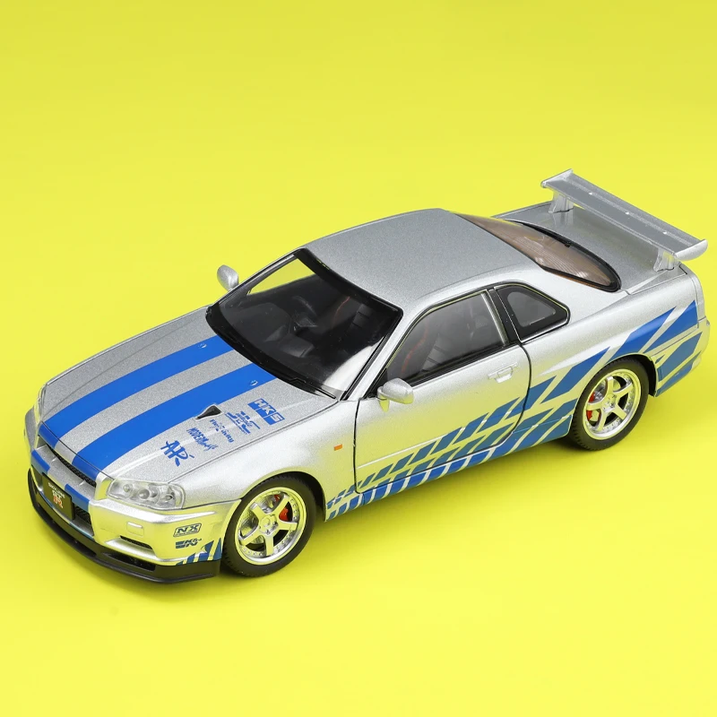 1:24 GTR R34 Skyline Super Sports Car Alloy Model Diecast Metal Vehicle Toy BoyHot Wheels Fast and Furious  One Piece Pull Back