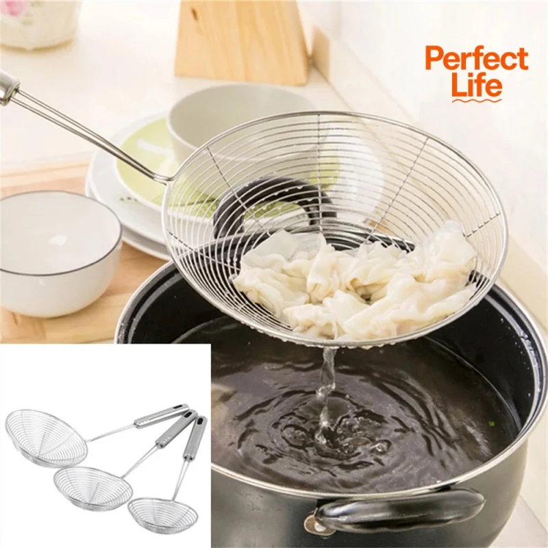 Stainless Steel Fine Mesh Skimmer Spoon Multi-Function Spider Strainer with Long Handle for Cooking Frying and Noodle Straining