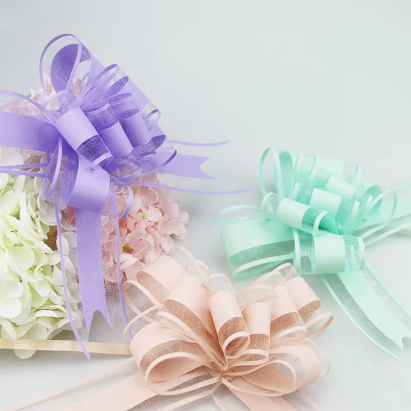 10/20Pcs Pull Bow Tulle Ribbon Bows Wedding Party Cars Birthday Christmas Presents Gift Decoration Wedding Bowknot Gift Decor