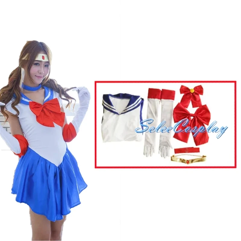 Anime Sailor Cosplay Costume Moon Tsukino Usagi Uniform Dress Outfits Cosplay Yellow Wig Halloween Carnival Party Women Set