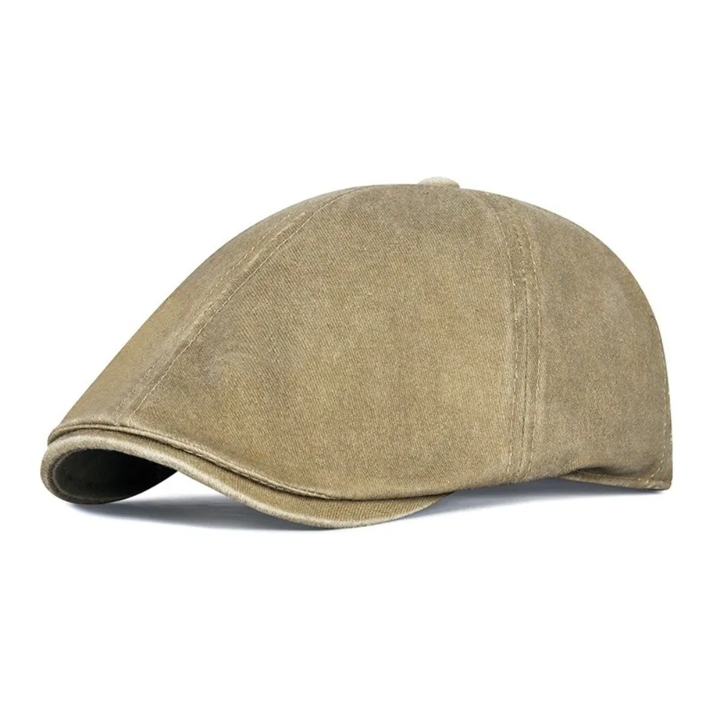Retro Side Letter Sticker Newsboy Cap Cotton Short Brim British Painters Hat Solid Color Breathable Duckbill Hats for Men Women