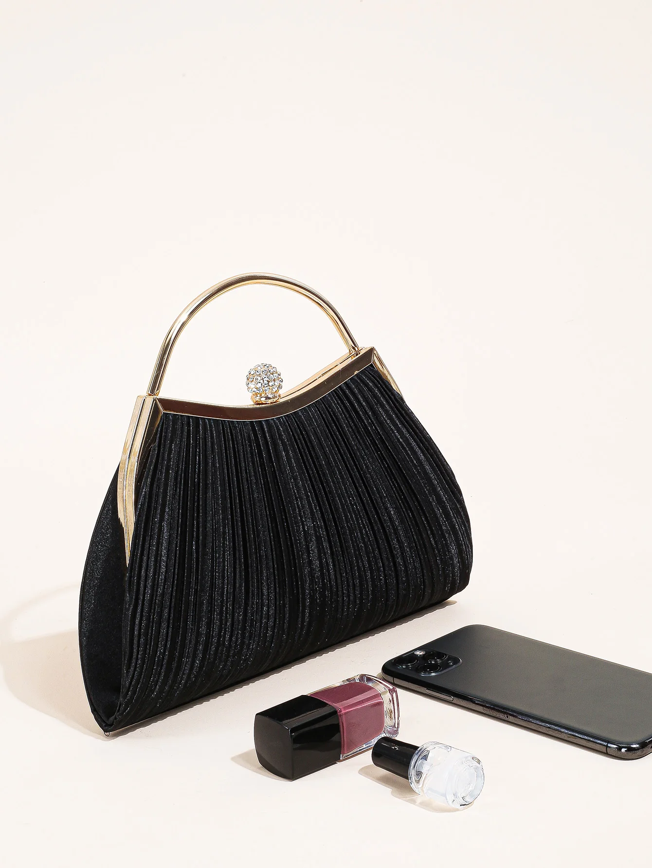 1 pc geraffte Abend tasche für Frauen, Top Ring Clutch Geldbörse, Strass Dekor Handtaschen für Hochzeit Abschluss ball Abendessen – Detail 32
