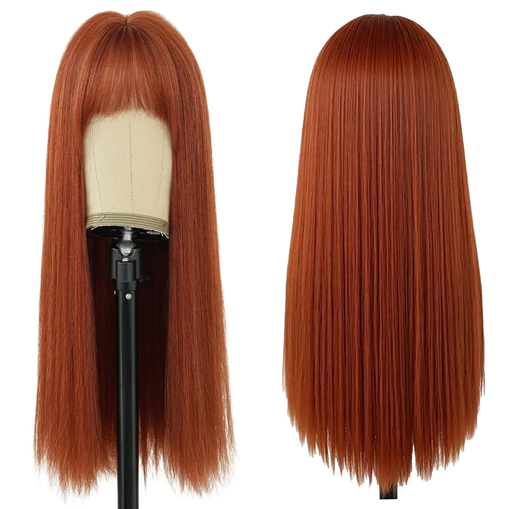 

Golden Purple Synthetic Long Straight Hair with Bangs Suitable for Women Daily Party Cosplay Natural Heat-Resistant Lolita Wig