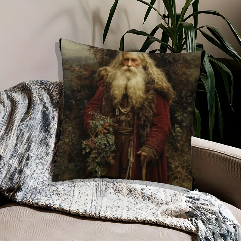 Bearded Old Man Forest Portrait Pillowcase Throw Cushion Cover Gothic Mystical Art Print Grunge Boho Home Decor 40x40cm