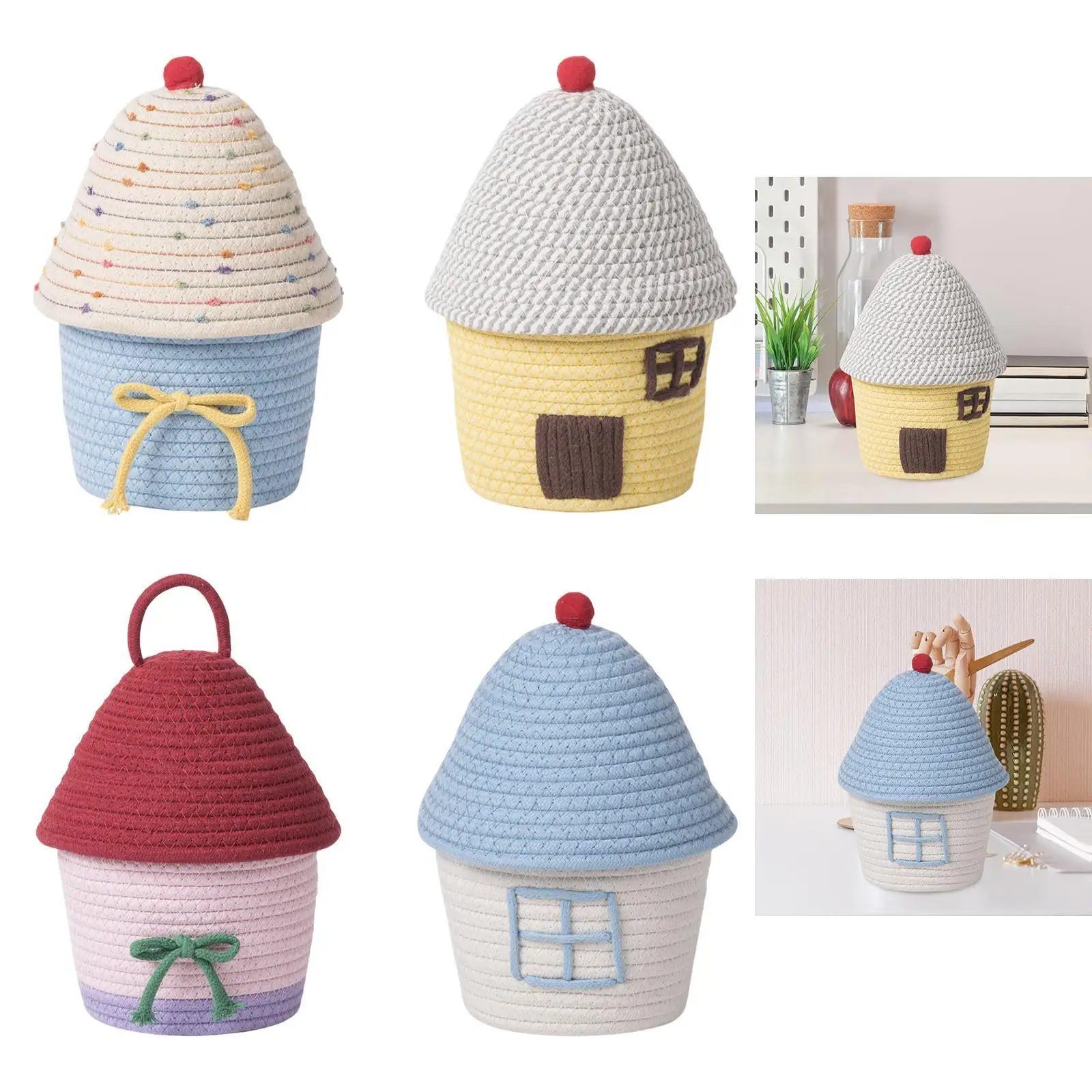 House Shape Woven Storage Basket Large Capacity Multifunction Creative Toy Basket for Cosmetics Snacks Bedroom Home Use Cabinet