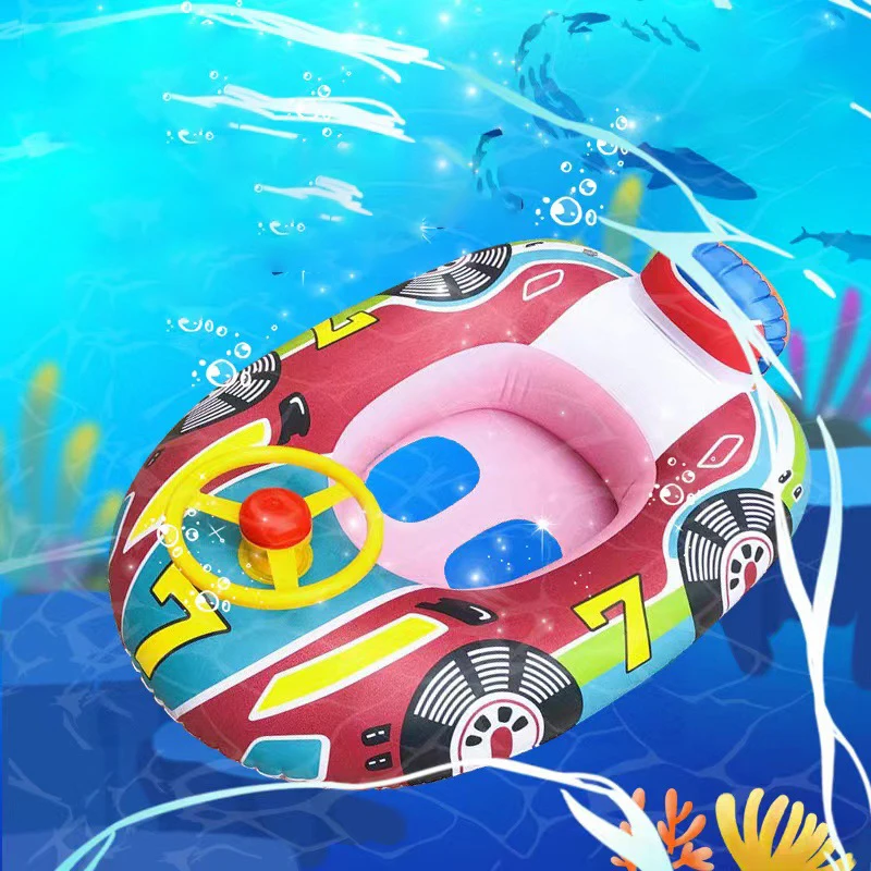 Float Car Swim Accessories Inflatable Children Swim Ring Baby Circle Cartoon Floating Rubber Sound Steering Wheel Seat 2023 New