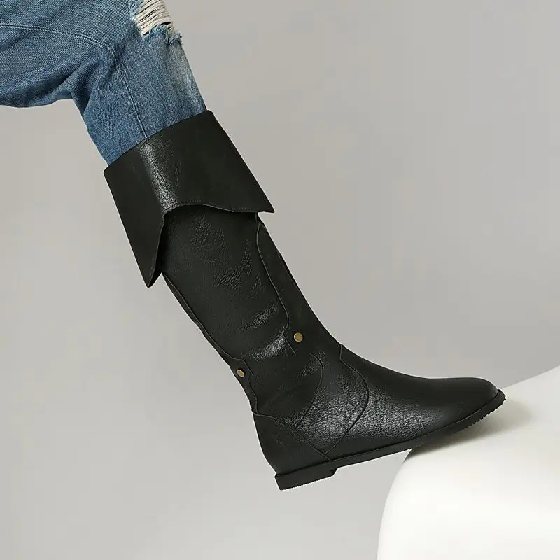 SIMLOVEYO Бренд 2025 Винтажные женские сапоги до колена с круглым носком на плоской подошве на молнии размера плюс 46 47 48, повседневные женские сапоги в стиле вестерн Bota