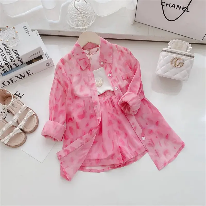 2024 Summer Girls Clothing Sets Children's Sunscreen Shirt+Shorts Two Piece Set Baby Kids Thin Clothing Suits 2pcs