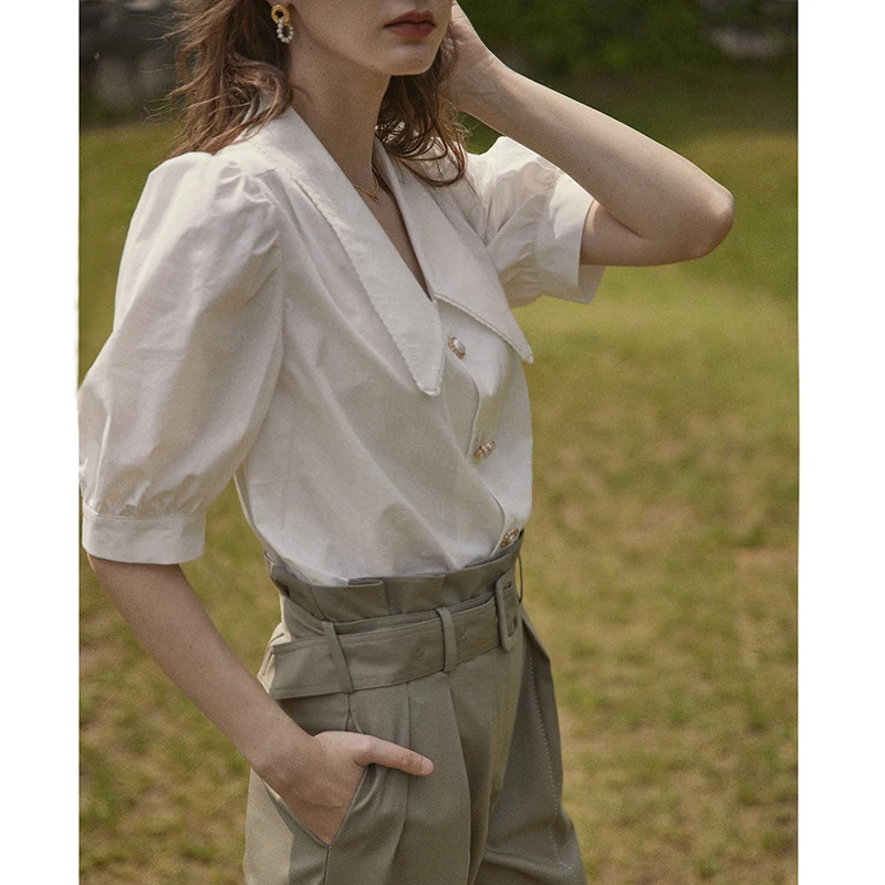 Retro Bubble Sve White irt Design estivo da donna Sense Small Cro ort Sve Colletto superiore Taglio dritto Pendolarismo Sle