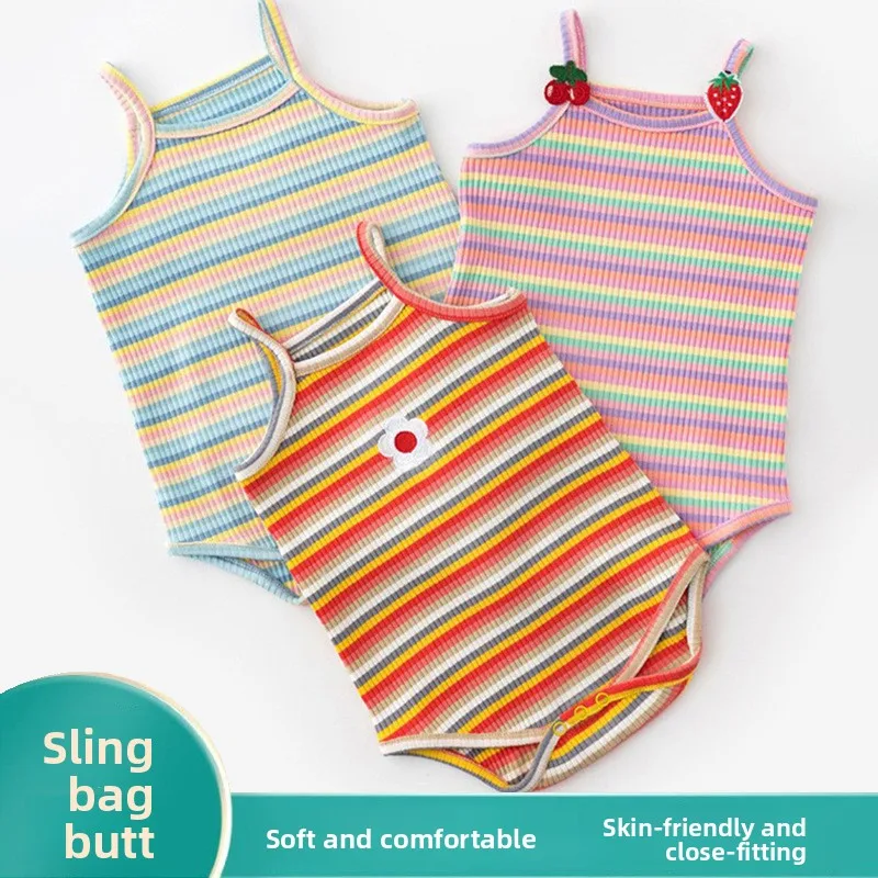 Baby onesie summer cotton thin sleeveless climbing clothes girls baby fart clothes spring and summer triangle Romper