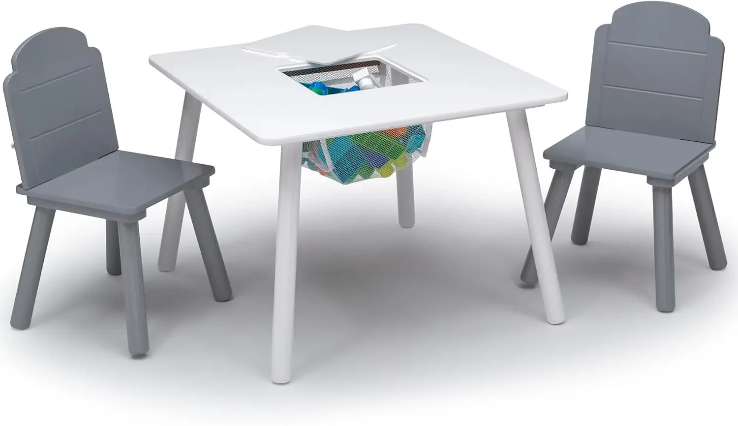 Kids Table and Chair Set with Storage, White/Grey - Perfect for Playroom or Study