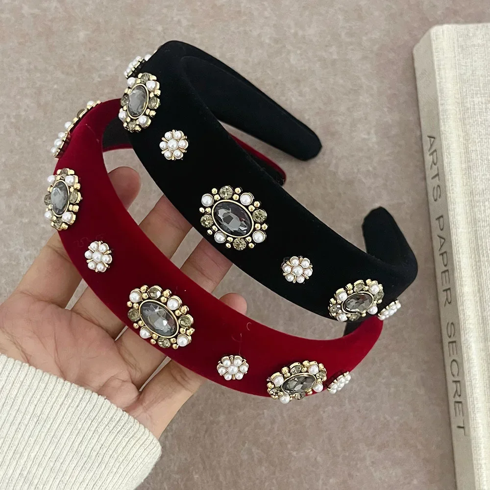 

Rhinestone Velvet Hairbands Face Wash Hairhoop Daily Headhoop Hair Accessories High-end Headbands with Fashionable Appearance