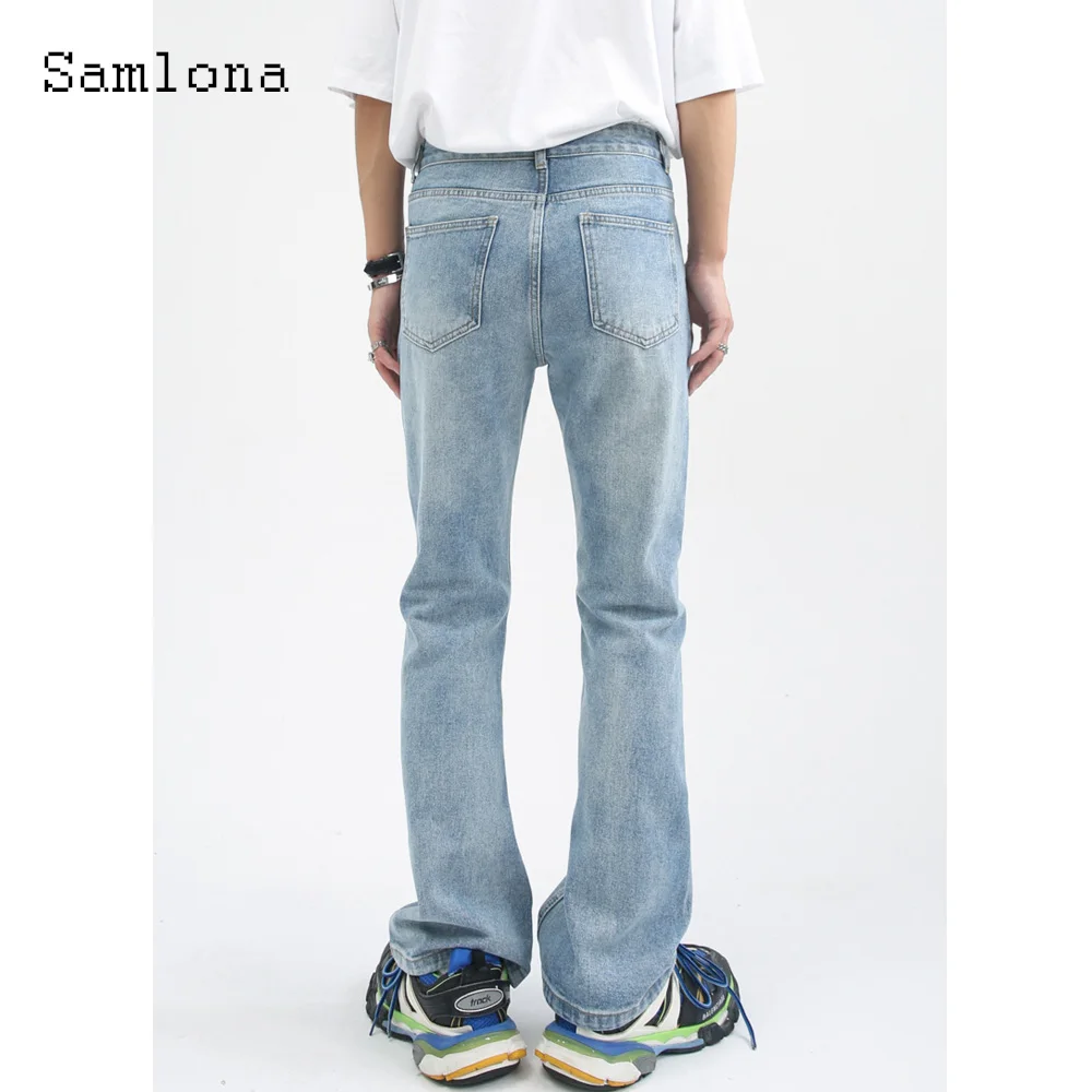 Samlona Men's Stand Pocket Jeans Demin Pants Vintage Straight Leg Trouser Mens Fashion Hip Hop Jean Sweatpants Men Clothing 2024