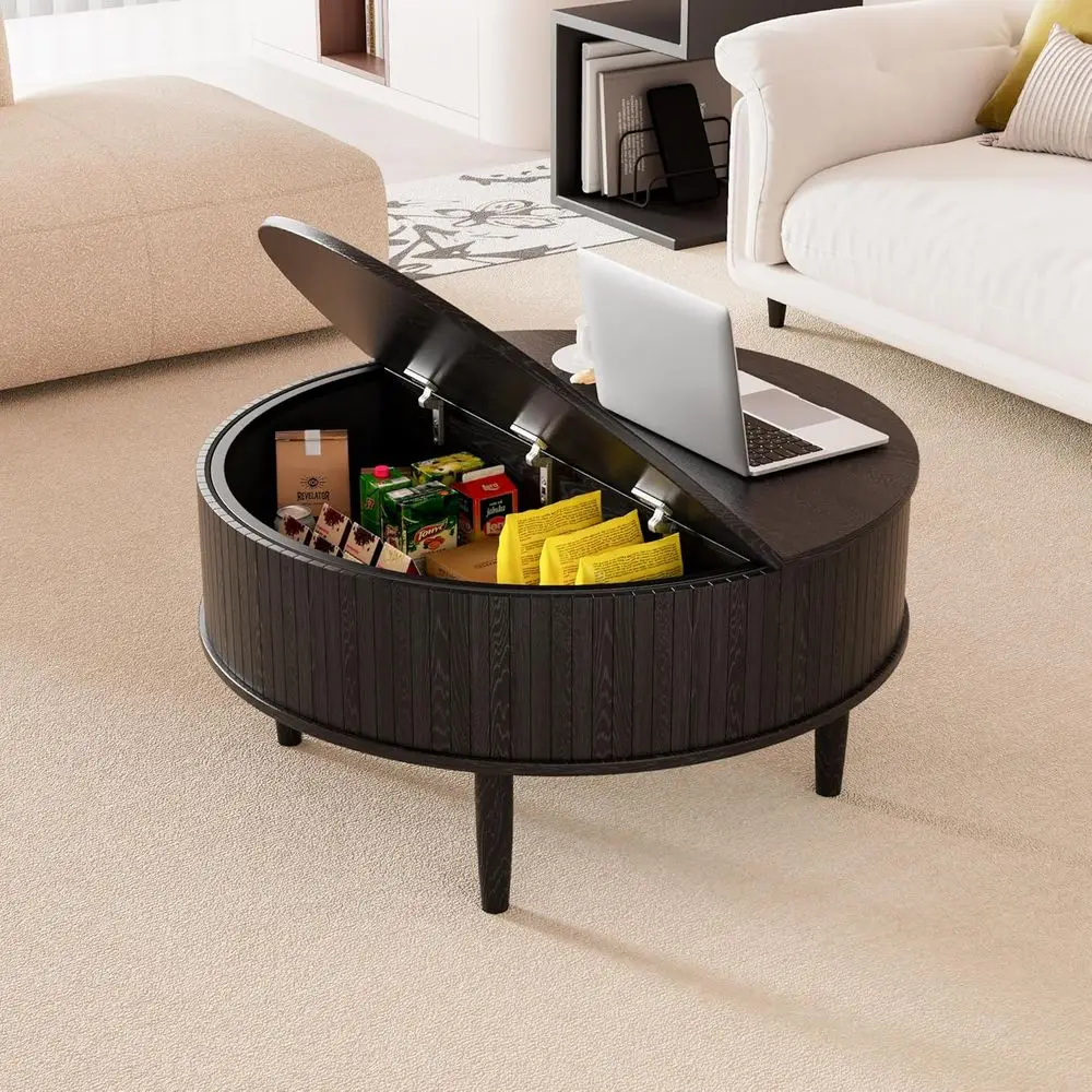 طاولة قهوة حديثة للتخزين لمساحات المعيشة الصغيرة، 31.5 طاولة مركزية سوداء مع تصميم العود