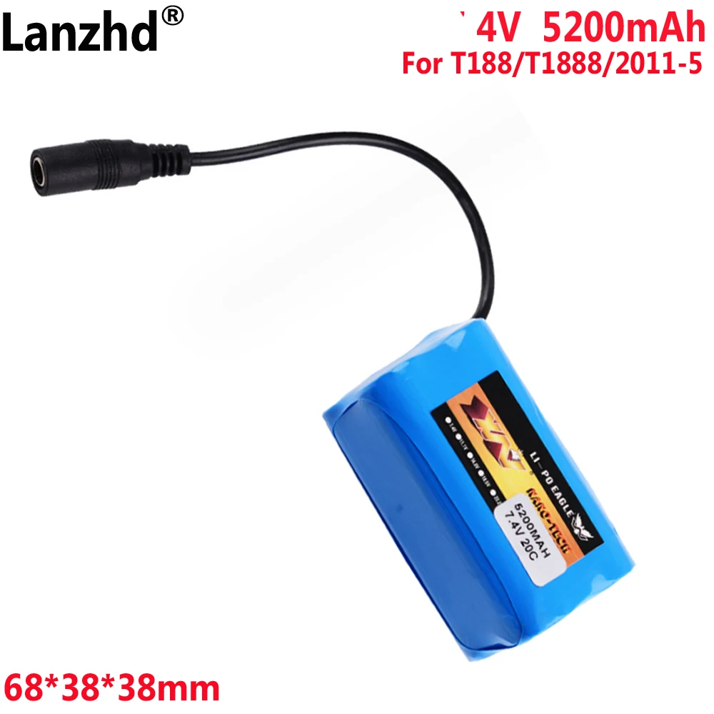 18650 7.4V 5200mAh lithium battery pack FPV For T188/T1888/2011-5 Fishing boat remote control boat battery