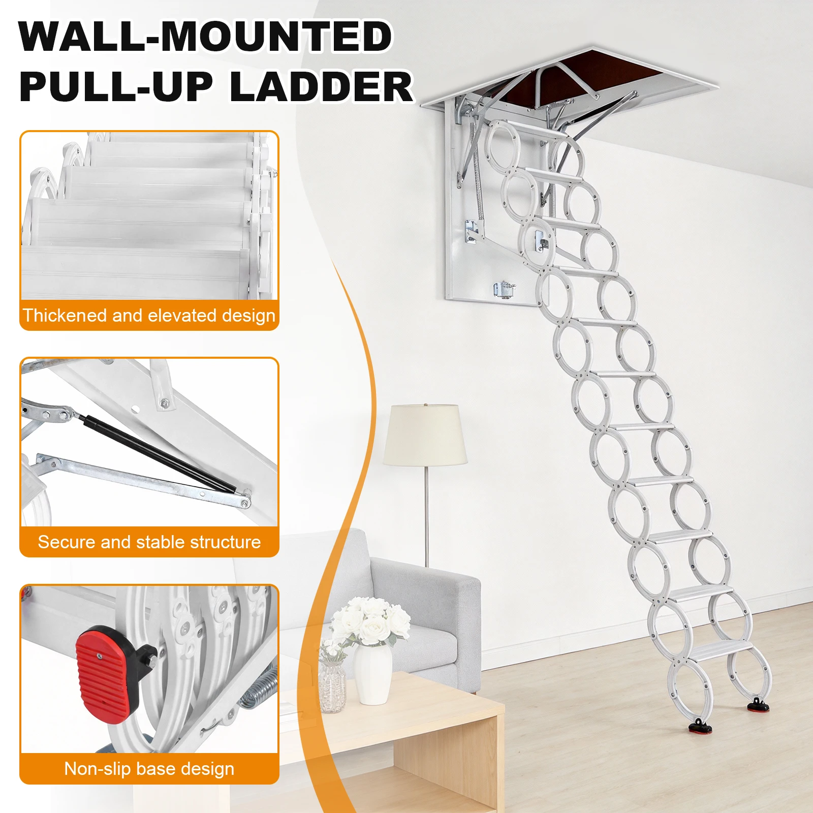 

Выдвижная чердачная лестница-стремянка для гаража, потолочная система, усиленная, грузоподъемность 660 фунтов