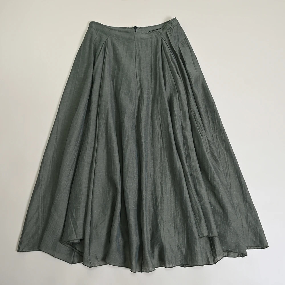 

Summer New Women's Loose A-Line Midi Skirt High Waist Design Large Hemline Commute Sle Pure Color Other Material 00%