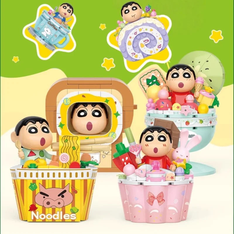 BALODY Crayon shin-chan assembler des blocs de construction délicieux série Dim Sum jouet modèle bureau Collection ornement cadeau d'anniversaire
