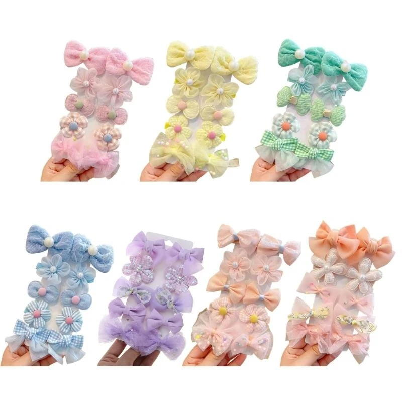 

10PCS Girls Hair Clip Set Bowknot Fabric Hairpins Hairstyle Accessories Lovely Flower Summer Hair Barrettes Toddler Gift G2TD